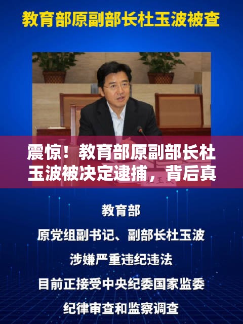 震惊！教育部原副部长杜玉波被决定逮捕，背后真相令人瞠目结舌！