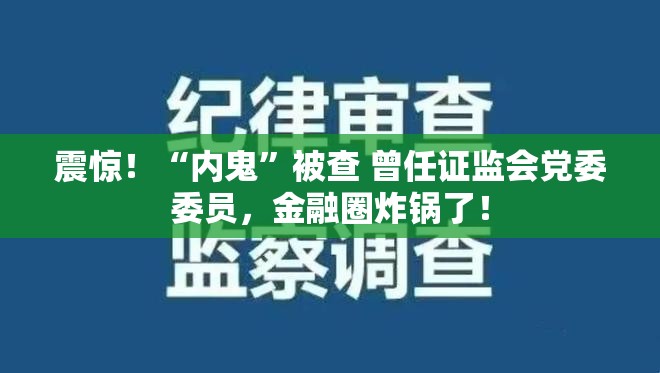 震惊！“内鬼”被查 曾任证监会党委委员，金融圈炸锅了！